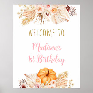 Poster Citrouille Boho Floral Anniversaire Bienvenue