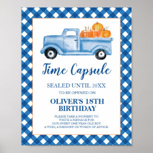 Poster Citrouille Camion bleu 1er Anniversaire Heure Caps