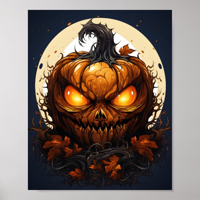 Poster Citrouille Cool Halloween Dessiné Avec Les Yeux Éf (Devant)