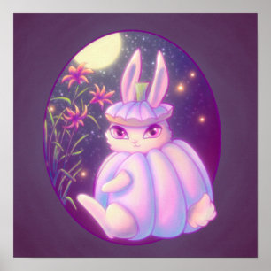 Poster Citrouille Costume Lapin Blanc En Lumière Lune
