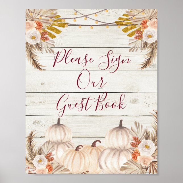 Poster Citrouille Crème Bois Blanc Signez Notre Invité (Devant)