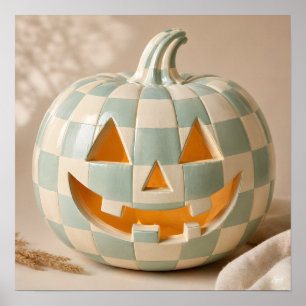 Poster Citrouille damier pastel