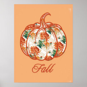 Poster Citrouille dans un motif de chrysanthème