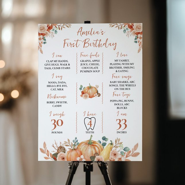 Poster Citrouille d'automne 1er anniversaire Jalon (Créateur téléchargé)