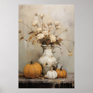Poster Citrouille d'automne et Floral peinture de la vie 