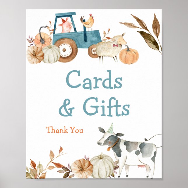 Poster Citrouille d'automne ferme tracteur d'aquarelle d' (Devant)
