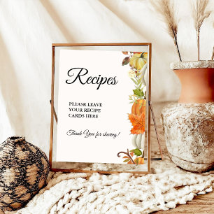 Poster Citrouille d'automne Laissez vos recettes Baby sho