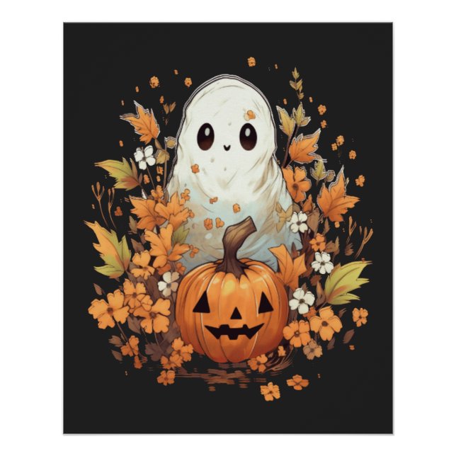 Poster Citrouille de fantôme Éffrayant Halloween (Devant)