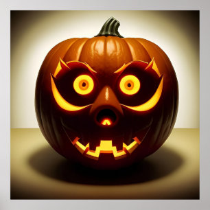 Poster Citrouille de Halloween sculptée Jack O Lantern mu