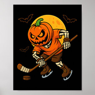 Poster Citrouille de hockey sur glace visage d'Halloween