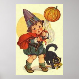 Poster Citrouille de Jack O Lantern Chat Noir Sorcière Lu