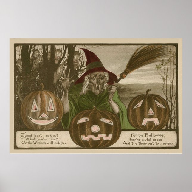 Poster Citrouille de Jack O' Lantern sorcière lutin (Devant)