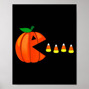 Poster Citrouille drôle d'Halloween mangeant des bonbons