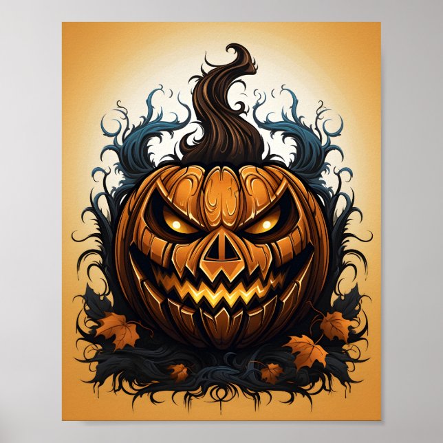 Poster Citrouille Éffrayant Halloween Orange Jack-o'-lant (Devant)