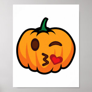 Poster Citrouille Emoji One Eye Open Wink Blow Kiss Love 