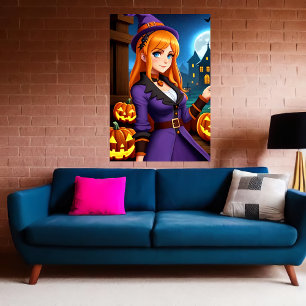 Poster Citrouille et femme en civil violet   Art AI