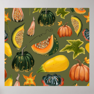 Poster Citrouille et Feuille : Végétation d'automne