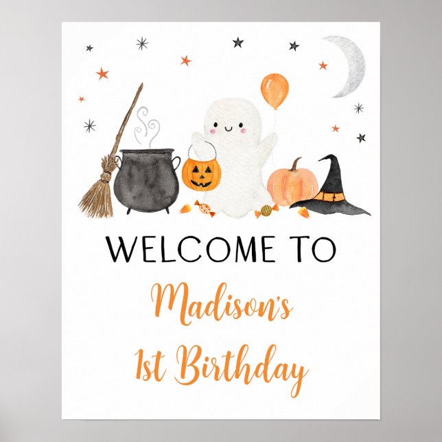 Poster Citrouille fantôme Halloween Bienvenue (Devant)