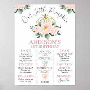 Poster Citrouille Floral Or Blanc 1er anniversaire Jalon