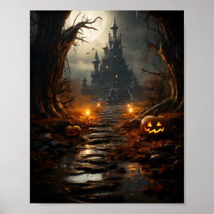 Poster Citrouille Halloween en Forêt Éffrayant Citrouille