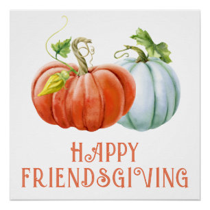 Poster Citrouille Happy Friendsgiving brûlé orange chute
