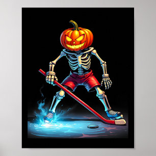 Poster Citrouille Hockey Squelette Hockey sur glace Hallo
