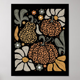 Poster Citrouille léopard avec fleurs Boho Floral Thanksg