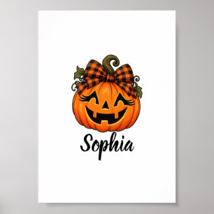 Poster Citrouille orange mignonne Monogramme Nom Hallowee