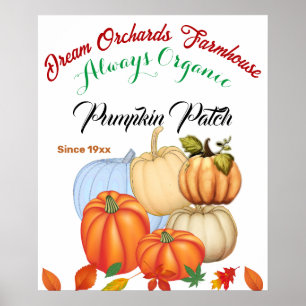 Poster Citrouille Patch Farmhouse Organic Harvest Couleur