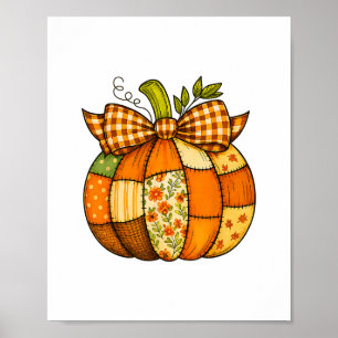 Poster Citrouille patchwork d'automne Halloween Thanksgiv