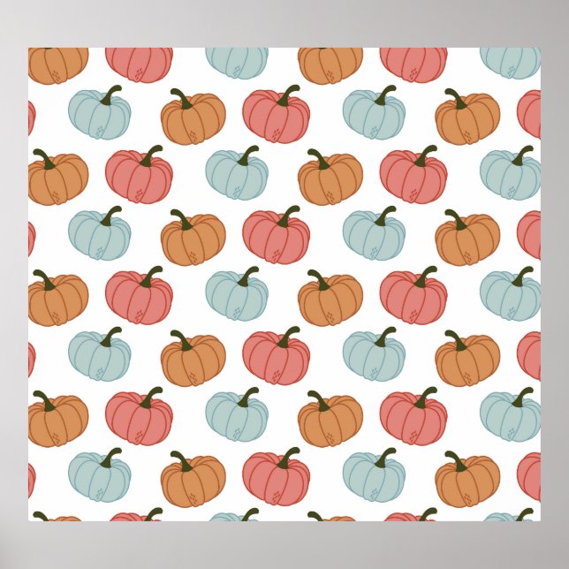 Poster Citrouille rétro Thanksgiving Motif sans couture (Devant)