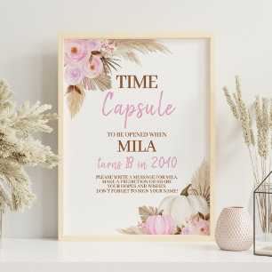 Poster Citrouille rose Automne Anniversaire Fête Heure Ca