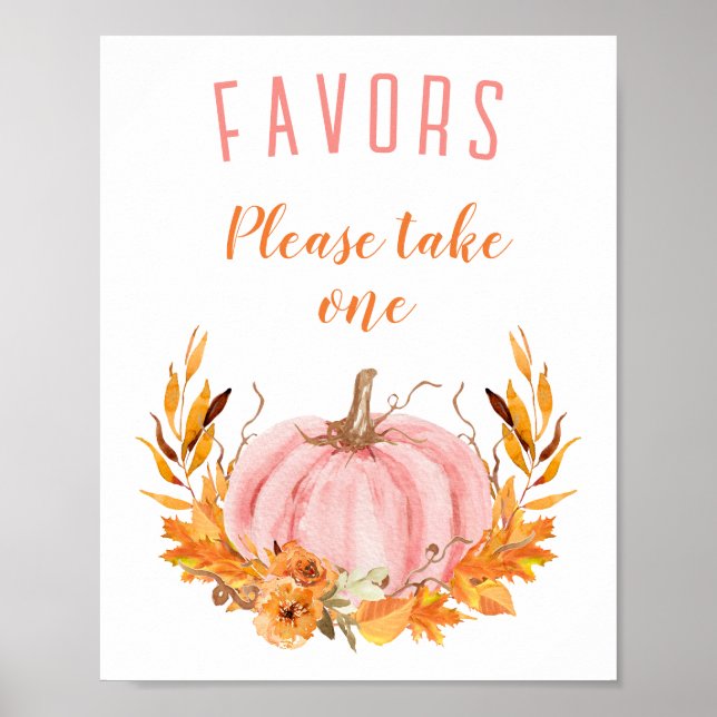 Poster Citrouille rose Chute Baby shower Faveur Signer (Devant)