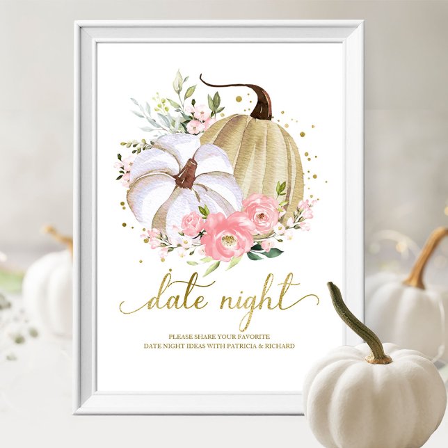Poster Citrouille rose Floral Date d'automne Jar de nuit (Créateur téléchargé)