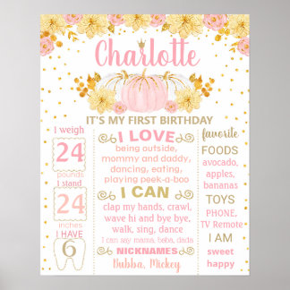 Poster Citrouille rose signe jalon d'anniversaire