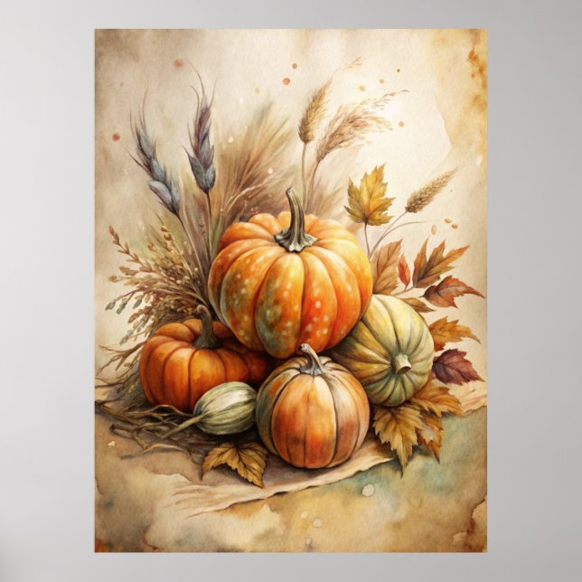 Poster Citrouille rustique & Feuilles d'automne Boho Fall (Devant)