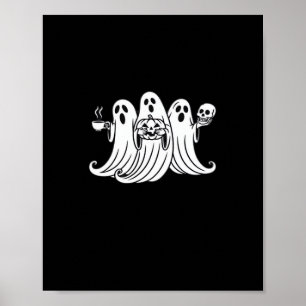 Poster Citrouille tenant une tasse de café effrayant