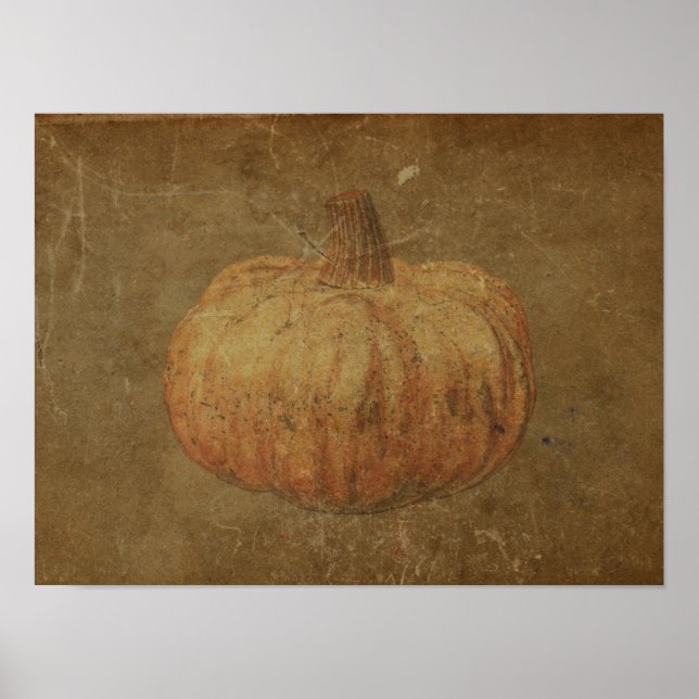 Poster Citrouille Vintage Antique Orange Automne Texture (Devant)