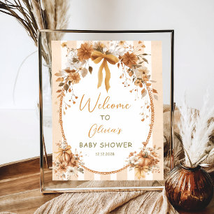 Poster Citrouille vintage Floral Bow Baby shower Bienvenu