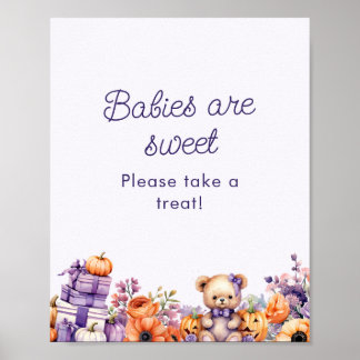 Poster Citrouille violet Baby shower bébé sont doux signe