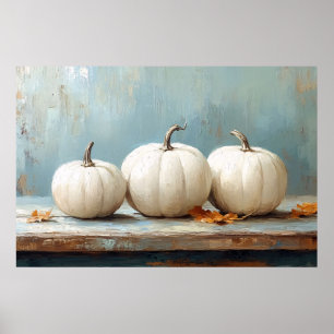 Poster Citrouilles blanches sur une vieille table bleue