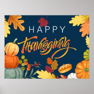 Poster Citrouilles bons thanksgivings, baies et Feuilles