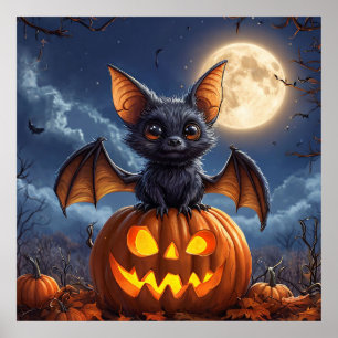 Poster Citrouilles chauve-souris de dessin animé pleine l