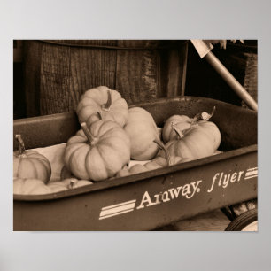 Poster Citrouilles Dans Le Vieux Wagon À Sepia Automne