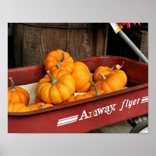 Poster Citrouilles D'Automne Dans Le Vieux Wagon Rouge (Devant)