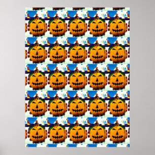 Poster Citrouilles de fleurs et sorcières