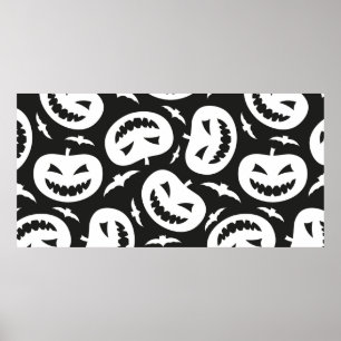 Poster Citrouilles d'halloween blanc et chauves-souris is