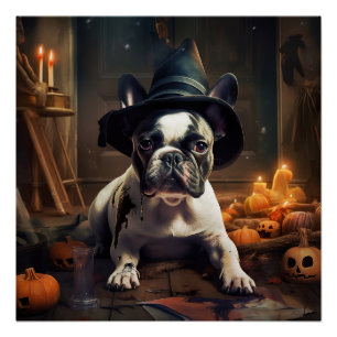 Poster Citrouilles d'Halloween effrayantes de Bouledogue
