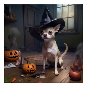 Poster Citrouilles d'Halloween effrayantes de Chihuahua