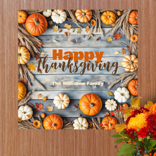Poster Citrouilles et Feuilles sur bois Automne Thanksgiv